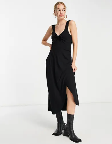 & Other Stories jersey knit tie front wrap midi dress in-Black