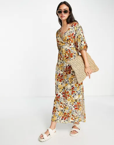 & Other Stories midi dress with puff sleeves in autumnal floral-Multi