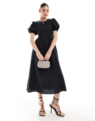 & Other Stories midi dress with volume sleeves and open back detail with tassels in black