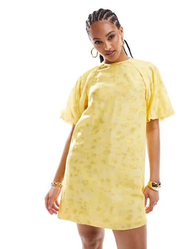 & Other Stories mini dress with short volume puff sleeves in yellow floral print-Multi