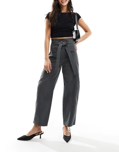 & Other Stories paperbag waist curved leg trousers in grey