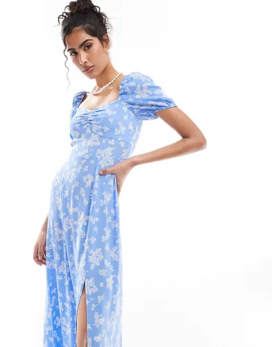 & Other Stories puff sleeve midi dress in blue floral print