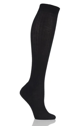 1 Pair Black Classic Merino Wool Ribbed Knee High Socks Ladies 4-7 Ladies - Pantherella