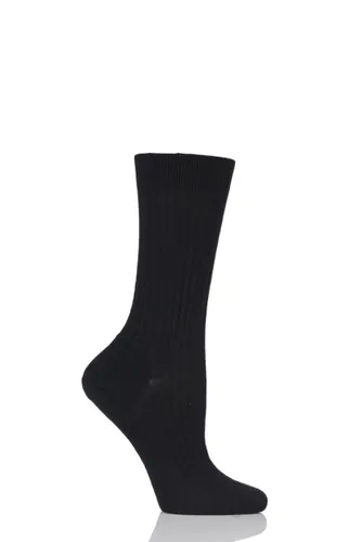 1 Pair Black Classic Merino Wool Ribbed Socks Ladies 4-7 Ladies - Pantherella