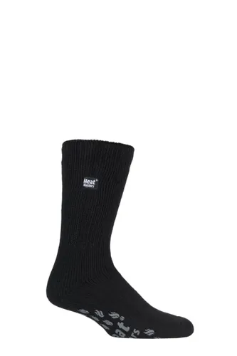 1 Pair Black / Grey Slipper Thermal Socks Men's 12-14 Mens - Heat Holders