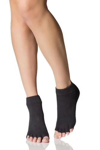 1 Pair Black Half Toe Organic Cotton Ankle Yoga Socks In Black Unisex 9-10.5 Unisex - ToeSox