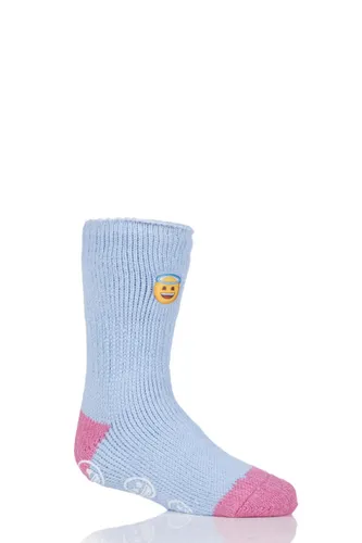 1 Pair Blue Emoji Angel Face Slipper Socks Kids Unisex 9-12 Kids (4-7 Years) - Heat Holders