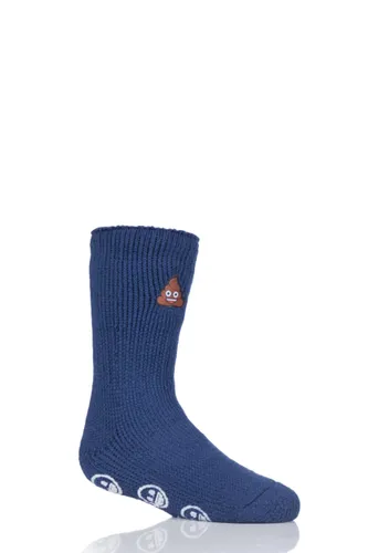 1 Pair Blue Emoji Poo Face Slipper Socks Kids Unisex 9-12 Kids (4-7 Years) - Heat Holders