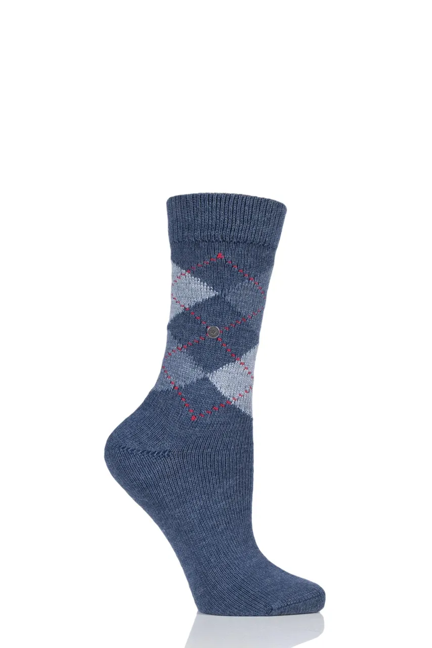 1 Pair Blues Whitby Extra Soft Argyle Socks Ladies 3.5-7 Ladies - Burlington