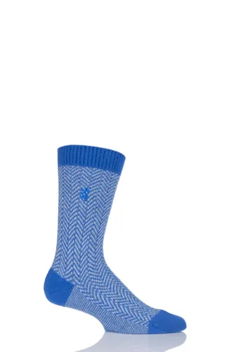 1 Pair Bright Blue 85% Cashmere Herringbone Socks Men's 6-8.5 Mens - Pringle of Scotland