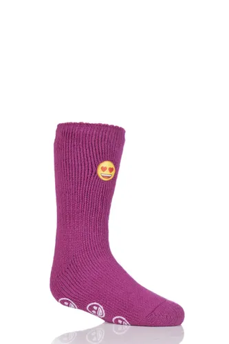 1 Pair Cerise Emoji Heart Face Slipper Socks Kids Unisex 9-12 Kids (4-7 Years) - Heat Holders