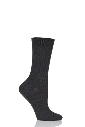 1 Pair Charcoal Classic Merino Wool Ribbed Socks Ladies 4-7 Ladies - Pantherella