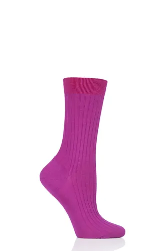 1 Pair Magenta Classic Merino Wool Ribbed Socks Ladies 4-7 Ladies - Pantherella
