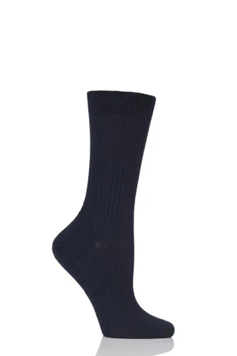1 Pair Navy Classic Merino Wool Ribbed Socks Ladies 4-7 Ladies - Pantherella