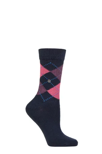 1 Pair Navy / Pink Whitby Extra Soft Argyle Socks Ladies 3.5-7 Ladies - Burlington