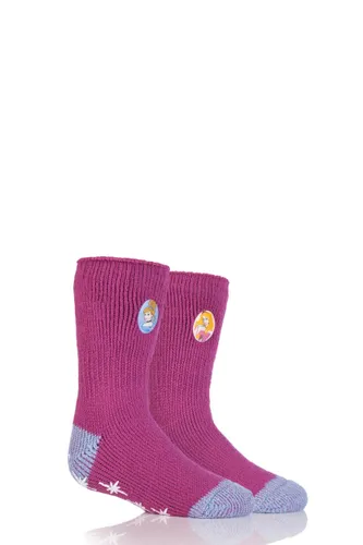 1 Pair Pink Disney Princess Slipper Socks with Grip Girls 12.5-3.5 Kids (8-12 Years) - Heat Holders
