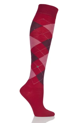 1 Pair Red Marylebone Argyle Wool Knee High Socks Ladies 3.5-7 Ladies - Burlington