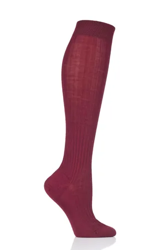 1 Pair Wine Classic Merino Wool Ribbed Knee High Socks Ladies 4-7 Ladies - Pantherella