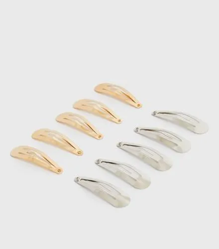 10 Pack Gold and Silver Snap Hair Clips New Look