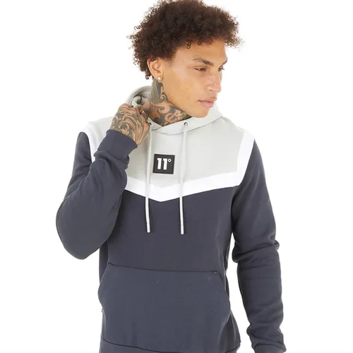11 Degrees Mens Cut And Sew Pullover Hoodie Navy/Vapour Grey/White