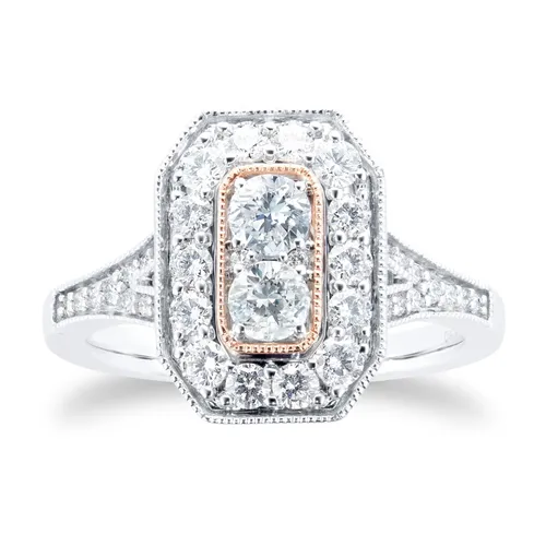 18 Carat White Gold 0.90 Carat Diamond Ring With Rose Gold Milgrain - Ring Size L