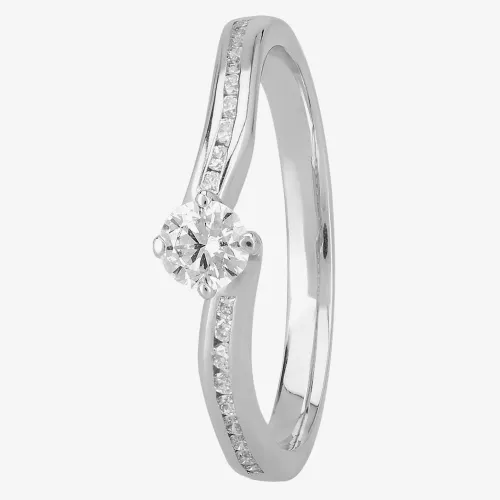 1888 Collection 18ct White Gold 0.30ct Diamond Shoulder-Set Solitaire Ring RI-137B(.20CT PLUS)- 0.32ct