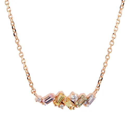 18ct Rose Gold 0.05ct Rainbow Sapphire Fireworks Bar Necklace
