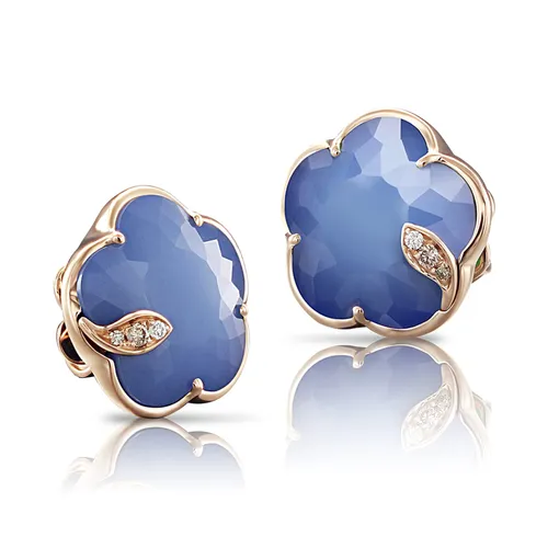 18ct Rose Gold Petit Joli Blue Moon and 0.02cttw Diamond Earrings