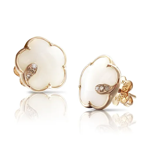 18ct Rose Gold Petit Joli White Agate and 0.02cttw Diamond Earrings