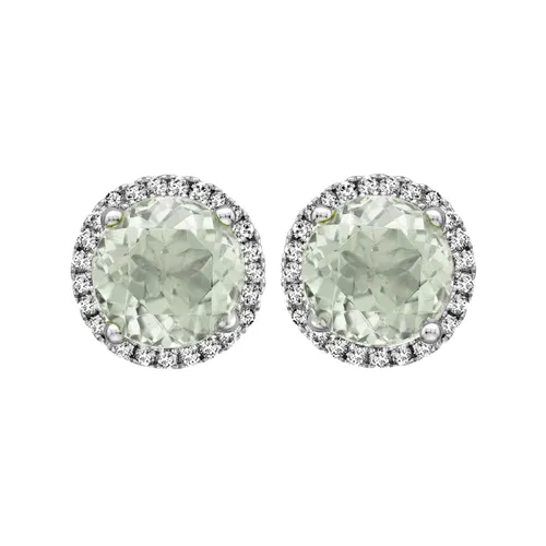 18ct White Gold 0.19ct Diamond & Green Amethyst Earrings