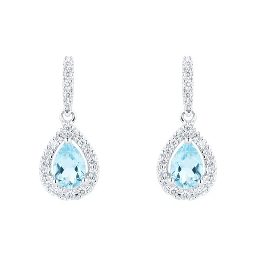 18ct White Gold 0.20ct Diamond & Blue Topaz Halo Earrings