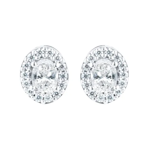 18ct White Gold 0.50ct Goldsmiths Brightest Diamond Oval Halo Stud Earrings