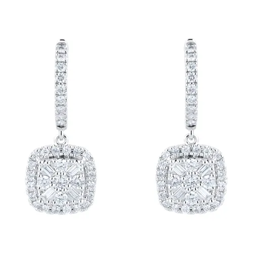 18ct White Gold 0.70cttw Illusion Mixed Cut Diamond Drop Earrings