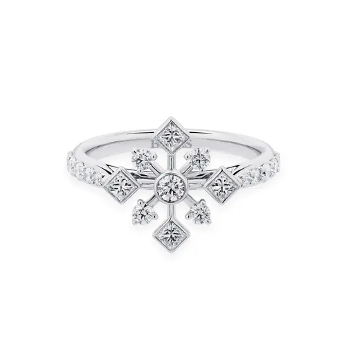 18ct White Gold 0.76ct Diamond Snowflake Ring - Size L.5