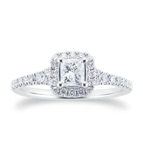 18ct White Gold 0.80cttw Diamond Halo Engagement Ring