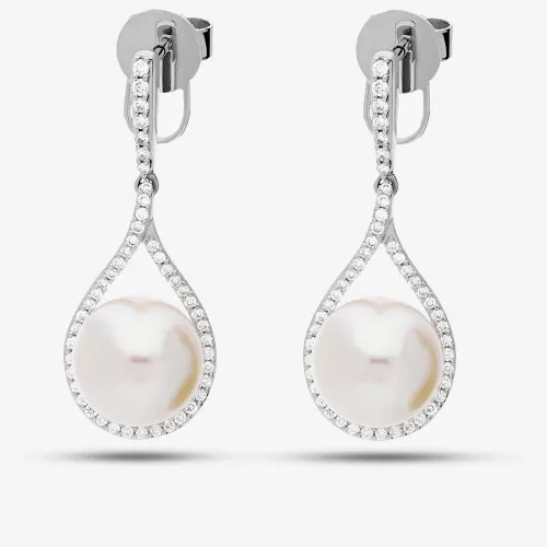18ct White Gold 9.5-10mm Freshwater Pearl and Diamond Teardrop Earrings EOX70063DD