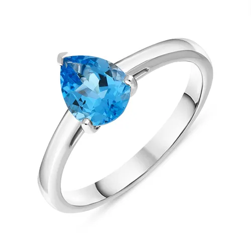 18ct White Gold Blue Topaz Pear Cut Solitaire Ring - N