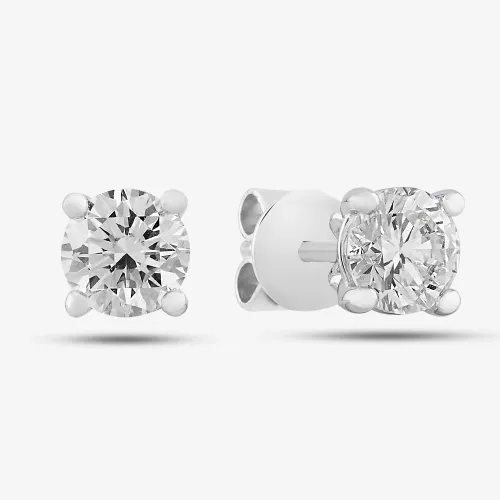 18ct White Gold Certificated 1.03ct Round Brilliant Diamond Stud Earrings 15960115 + 16023173