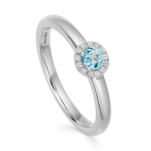 18ct White Gold Grace Blue Topaz & 0.05cttw Diamond Mini Ring - Ring Size L