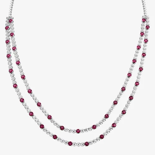 18ct White Gold Ruby & Diamond Two Row Necklace HSN1061(RU)