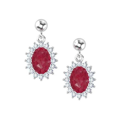 18ct White Gold Ruby & Diamond Cluster Drop Earrings