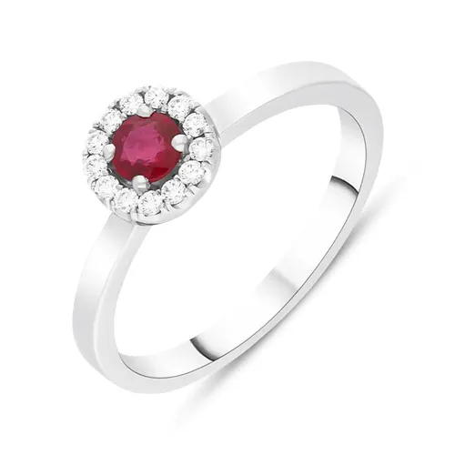 18ct White Gold Ruby Diamond Round Cluster Ring - Gold