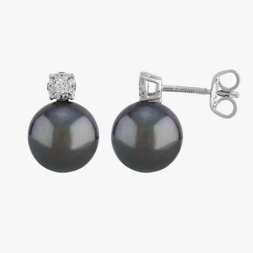18ct White Gold Tahitian Pearl and Diamond Stud Earrings EOX80216DD