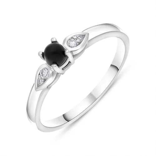 18ct White Gold Whitby Jet 0.07ct Diamond Pear Shoulder Ring - P