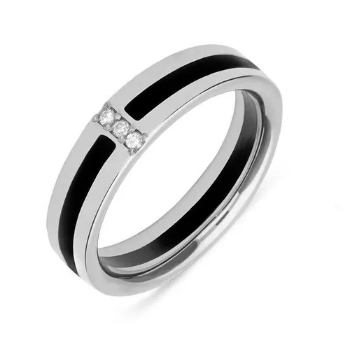 18ct White Gold Whitby Jet Diamond Inlaid Wedding Eternity Ring - White Gold