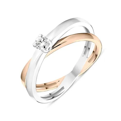 18ct White Rose Gold Diamond Cross Over Solitaire Ring