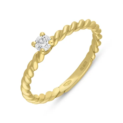 18ct Yellow Gold 0.15ct Diamond Twisted Stacking Solitaire Ring - Gold