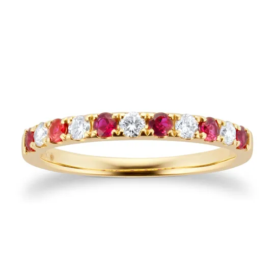 18ct Yellow Gold 0.20ct Diamond & Ruby Eternity Rings - Ring Size J