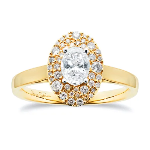 18ct Yellow Gold 0.75cttw Oval Halo Engagement Ring - Ring Size L