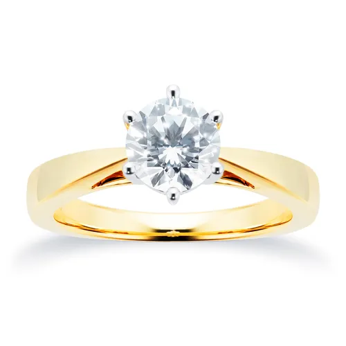18ct Yellow Gold 1.00cttw Goldsmiths Brightest Diamond 6 Claw Solitaire Engagement Ring - Ring Size M